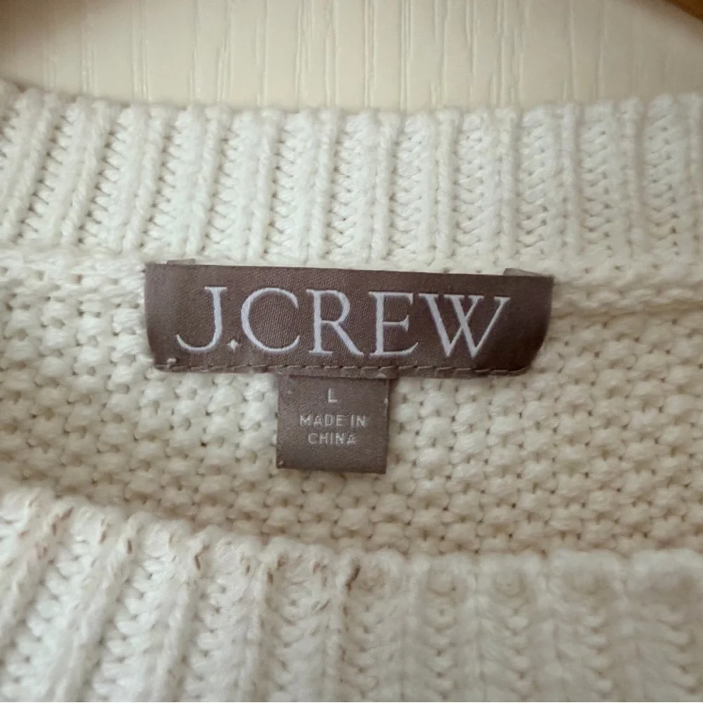 J. Crew White Cable Knit Crystal Embellishments Sweater Top, Large